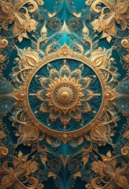 photo of a paisley pattern, boteh, paisley, teal blue, gleaming gold foil, almond, entwined paislies, official art, aesthetic, dynamic angle, hyper detailed, order and chaos, vibrant colors, high contrast, (extremely detailed, intricate details, masterpiece, best quality, 8k wallpaper:1.4), dramatic lighting, (dark teal and brilliant gold palette:1.2), twisting paisley