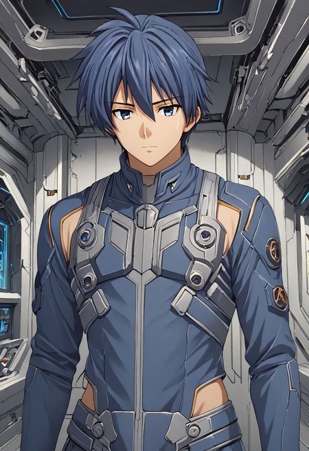 high resolution, solo, best quality, 1Boy, Tomoya Okazaki, Grey Blue Hair, Science Fiction, OverallDetail