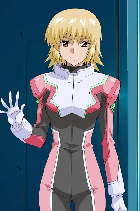 anime screencap, anime coloring, detailed face, masterpiece, best quality, very aesthetic, absurdres, volumetric lighting, official style, amazing quality, ultra detailed,  highres, amazing quality, scenery, beautiful detailed hair, beautiful detailed eyes, defined fingers, five fingers,
 <lora:StS-Illustrious-Detail-Slider-v1.0:4>
 <lora:Cagalli_Yula_Athha_Mobile_Suit_Gundam_SEED:1>
Cagalli Gundam pilot suit uniform, Cagalli Yula Athha (character), 1girl, solo, blonde hair, brown eyes, gloves, pilot suit, brown eyes, standing, bodysuit, looking at viewer, smile