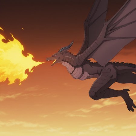 masterpiece, best quality, amazing quality, varneydrgnil, semi-anthro, male, wyvern, black scales, red eyes, pink sclera, winged arms, horns, flying, from side, open mouth, breathing fire