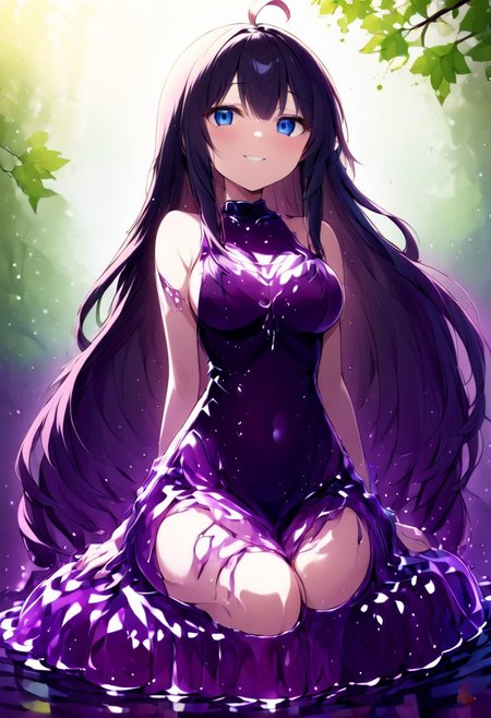 (masterpiece), (score_9, score_8_up, score_7_up,source_anime), 4K8K, best quality, high res image, illustration, Uncorrected, CG, 
(girl view from below. look-up angle:1.3), sexy shot, 
1 fairy girl sitting on a giant grape slime, pretty slime sex, (lot of cubes floating around woman), (hair over breasts, long hair, hair censor:1.4), twinkle grape, white elbow gloves, fairy wings, 
slime, slime like a grape, grape slime, see-through violet slime, 
BREAK
medium breasts, 
(gradient hair, pink and hair, very long hair, red bangs, ahoge, hair over breasts, hair censor), 
(blue eyes, half opened eyes, jitome, smile), 
wearing tube top, cube, 
in orchard, fruit orchard, fruits trees,