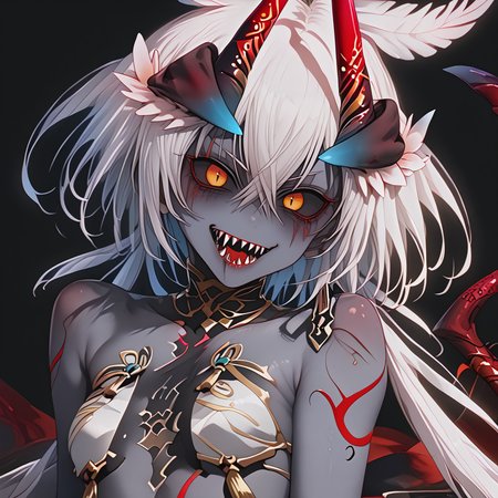 <lora:agehaB3_Pv1-000020:0.8>, syonia, 1girl, solo, colored skin, black skin, sharp teeth, high quality,