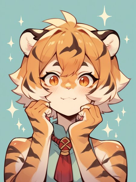 score_9, score_8_up, score_7_up, score_6_up, score_5_up, 1girl,  <lora:su1zXLP:1> su1z, tiger girl, cute, sparkle,