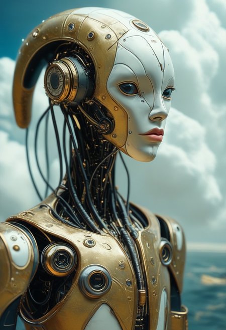 score_9, score_8_up, score_7_up, pmg style, ((first person perspective)), landscape photo, tron, heaven, ascendance, god rays, light, gold, sky,  advntr, underwater, alien, colorfulr, ((zdzislaw beksinski)),translucent,transparent,reelmech, mechanical parts, cable, wires, machinery, joints, body suit
