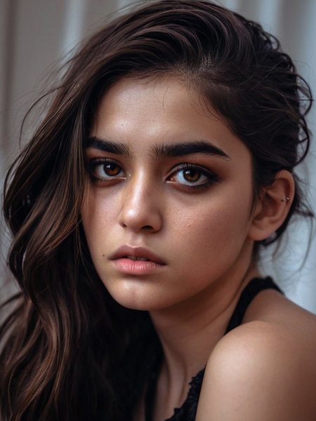 Cinematic fashion photograph  Amina_Massoud_P_MXAI_SDXL close up shot, sad expression
