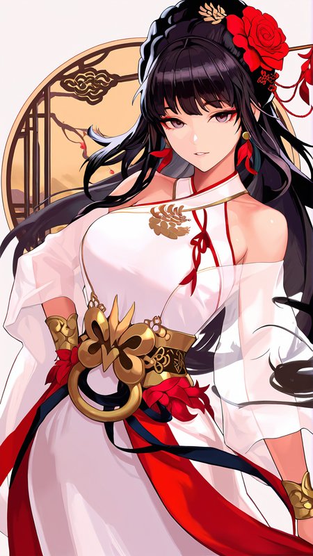 amazing quality,absurdres,best quality,masterpiece,highres,newest,detailed,detailed body,detailed face,masterpiece,best quality,solo,
ç¥é¾å¤©å¥³,1girl,black hair,hair ornament,long hair,solo,jewelry,flower,hair flower,dress,earrings,chinese clothes,ponytail,<lora:ç¥é¾å¤©å¥³:0.8>,