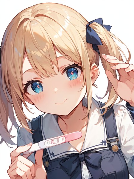 score_9, score_8_up, score_7_up,source_anime, high res image,masterpiece,best quality,girl,cute face,clear skin,shiny hair,ultra detailed eyes,simple background, <lora:Pregnancy test_pony_V1.0:0.8> pregnancy test, holding,smile, blush
