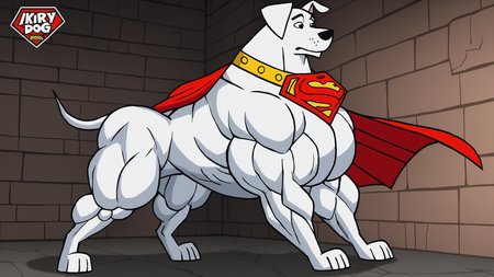 male,feral,solo,
standing,idle,
krypto,white dog,<lora:Krypto:0.8>,white fur,white body,(feral dog:1.2),red collar,superman logo,
muscular rump,muscular thighs,obliques,
(hyper muscle feral:1.2),(hyper muscular feral:1.2),(feral muscle:1.1),muscle growth,<lora:muscular-feral-000002:0.5>