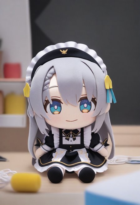 1girl,sincos, ningen mame, toosaka asagi,solo,medium breasts,20yo,maid,maid headdress,
character doll, chibi, sitting, full body, <lora:characterdoll_XL_v1:0.9>
from below, portrait, looking ahead, purple hair, silver eyes,disdain, party venue, closed mouth, hair bun hair,,
best quality, very aesthetic, absurdres