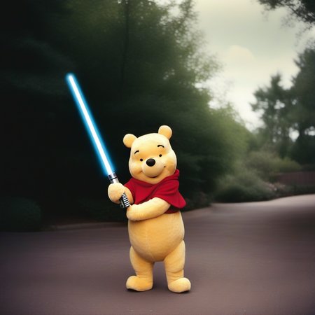 analog film photo liveaction winnie the pooh is a jedi master with a lightsaber, starwars <lora:Winnie1024:0.8> . faded film, desaturated, 35mm photo, grainy, vignette, vintage, Kodachrome, Lomography, stained, highly detailed, found footage