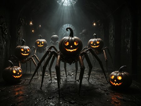 (wide angle photography:1.2), (whole body:1.5), shot, (full body photo:1.1), realistic analog photo,dark, darkness,
steampunk, scary arachnoid punpkins, multiple small metal pumpkins with glowing eyes, mounted on (metal arachnoid legs:1.2), steam punk style, crawling around in a dark cave,steampunk, gears,steampunknoireai,
epic realistic, faded, ((neutral colors)), art, (hdr:1.5), (muted colors:1.2), hyperdetailed, (artstation:1.5), cinematic, warm lights, dramatic light, (intricate details:1.1), complex background, (rutkowski:0.8), by Blizzard entertainment
, (mysterious atmosphere:1.1), (low luminosity:1.2), in the dark, obscurity, (mist:1.3),
, realistic, depth of field, highres, 4k, 8k, intricate detail, amazing quality, wallpaper, <lora:RMSDXL_Enhance:1>,  <lora:dark:0.4> <lora:RMSDXL_Darkness_Cinema:1> <lora:Into_Darkness:0.8><lora:sdxl_cyberpunk:0.5> <lora:steampunk_xl_v2:1.2> <lora:SteamPunkNoireAI:0.5> <lora:steampunkXL:0.5>, realistic skin texture, detailed skin pores, skin hair, skin looks real, hi rez skin details