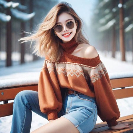 1girl, (cowboy shot:1.2), Chinese, smile, looking at viewer, (blonde hair, short hair, flowy hair, floating hair:1.1), Fit, Athletic, (SunGlass, off shoulder jacket, crop top, denim shorts, thighboots:1.2), Fixhand, nice hands, perfect hands, high detail skin, real skin, skin texture, (snow-covered landscapes, park, park bench, snow on grass, snowing, snowflake:1.4), (best quality, masterpiece, colorful, highest detailed), ultra detailed, 8k, (intricate details, hyperdetailed:1.15), (photorealistic:1.2), (raw photo:1.2), detailed, (official art, extreme detailed, highest detailed), soft nature lights, soft colors, (natural light, ray tracing, cinematic lighting, bloom, volumetric light),