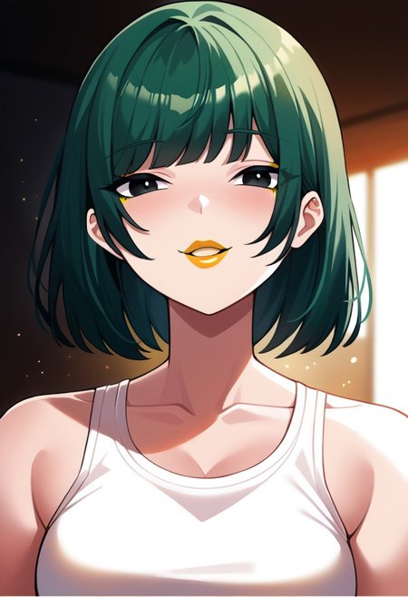 score_9, score_8_up, score_7_up, score_6_up, solo RAW photo, Bo Wei Style, source_anime, lineart, volumetric lighting, natural, close up shot, bokeh, (Masterpiece, Best Quality, Highres:1.2), best quality, absurdres, Cinematic Lighting,
BREAK 
<('1girl': ('young'+'green hair'+'carefree'+'bob cut'+'bangs'+'white tank top'+'eyeliner'+black eyes+'orange lipstick'),
((korean))))>,
