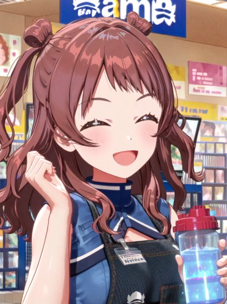 detailed background, shiny skin, posing, rating safe, 
<lora:saki.pony:1>,
saki, aaa, 
ssd,
large breasts, 
closed eyes, open mouth, happy, thumb up,