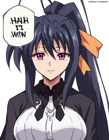 score_9, score_8_up, score_7_up, source_anime, <lora:akeno-himejima-ponyxl-lora-nochekaiser:1>, akeno himejima, long hair, black hair, ribbon, very long hair, purple eyes, hair ribbon, ponytail, antenna hair, large breasts,, <lora:nah-id-win-ponyxl-lora-nochekaiser:1> nah id win, nah i'd win (meme), english text, speech bubble, meme, talking, straight-on, portrait, , ,