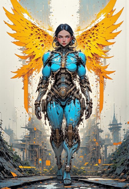 Insanely detailed Divine girl, cyberpunk, Hyper-detailed, Omnipresent, Beautiful, Sinister overtones, Good and Evil clash in the background, Otherworldly, Silhouette contrast, Rebellion against the AI ​​overlords, (the girl rebelled against the AI), Hyper-detailed, Professional poster art, Bold lines, Award winning, Trending on ArtStation, (Intricate details, Masterpiece, Best quality: 1.4), Looking at viewer, Dynamic pose,