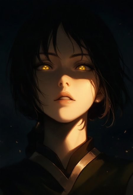 1girl, Tung-Na (Avatar: The Last Airbender), solo, dark, light, masterpiece, best quality, very aesthetic, close up,  parted lips