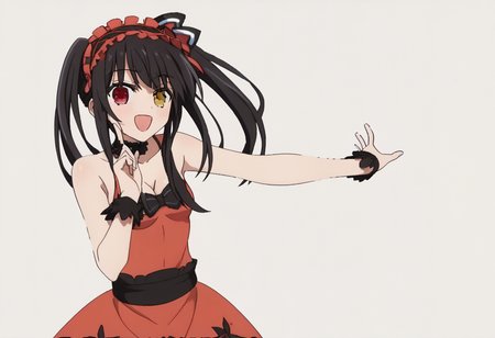 score_9, score_8_up, score_7_up, source_anime,
BREAK
<lora:shiDoodleTest:0.8>, fraone, doodleone, 
1girl, solo, 
anime screencap, anime coloring, 
<lora:shiKurumiV2:1.0>, kurdef, long hair, black hair, twintails, red eyes, yellow eyes, clock eyes, hairband, heterochromia, bare shoulders, detached sleeves, choker, red dress, cleavage, bow, 
looking at viewer, smile, open mouth, 
upper body, 
BREAK
simple background, white background,