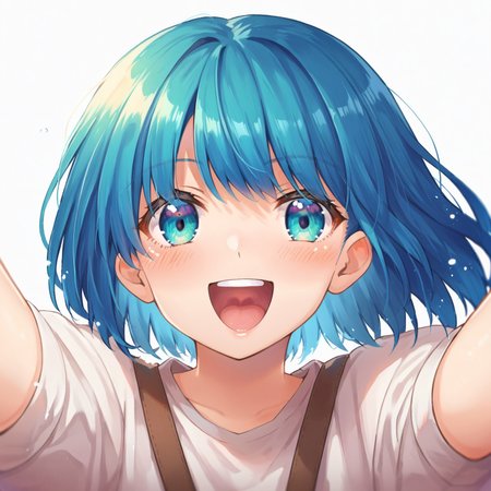score_9, score_8, score_7, source_anime, bard, solo, POV, looking at viewer, blush, smile, open mouth, upper teeth only