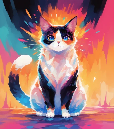 masterpiece, best quality, amazing quality, chubby calico cat, meow, uwu, looking at viewer, no humans, <lora:Multicolor_Buns_v5:1> mult1c0l0r3d, colorful, multicolored,, masterpiece, best quality, amazing quality