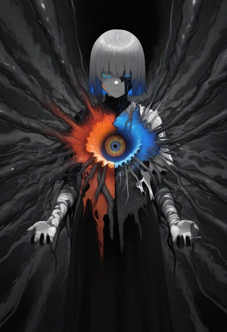 1 girl , broken , cracked skin , inner exposure, layer on layer , inner , innards eye, eldritch , monster , tentacle chest ,
4K , masterpiece, best quality ,amazing quality , vibrant color ,tenebrism, chiaroscuro ,G0zeNA_illu ,