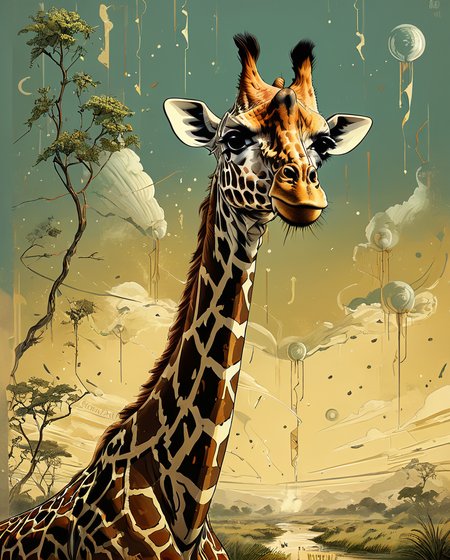 Giraffe, very Masculine, Hurricane, Panorama, art by Charlie Bowater, Joe Shuster, Amusing, Sony A7, F/5, highly detailed, whimsical, comic, <lora:Ive_Got_The_Power:1>