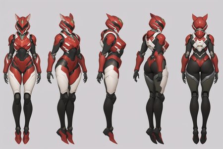 (GENERAL:0), mecha, robot, masterpiece, best quality, very aesthetic, absurdres, solo, standing,
(VIEWS:0),  full body character turnaround of mecha,
Multiple views of the same mecha,  (simple background, white background:1.2), multiple views, side view, back view, front view, 
sunglasses, goggles,
mask, helmet,
Tasmanian Pademelon\(animals\)ï¼
Bio Booster Armor Guyver,
plate armor, power suit, alien,
android, cybersuit, upper armor, mechanical arms, machinery, prosthesis,
(bodyshape:0), Full-figured body,
(clothing:0), (Flared mini dress in a bold floral print:0.6), 
(red  
devil  theme character design:1.1),
 <lora:MechTurnXLRemix_v1:.75>
 <lora:MechTurnXL_v1:.25>
<lora:ClothTurnXLRemix_v1-000004:.25>
 <lora:ClothTurnXL_v1-000004:0.25> 
<lora:CharTurnXL_v2:0.25>
 <lora:xl_more_art-full_v1:.25>,
 <lora:Alphonse Mucha Style:.1>, Alphonse Mucha Style page
 <lora:å½é£æç»SDXL:.1>