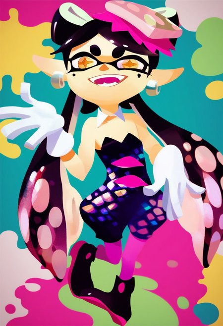 score_9, score_8_up, score_7_up, score_6_up, score_5_up, score_4_up, BREAK,
1girl, solo, callie \(splatoon\),  long hair, black hair, yellow eyes,  pointy ears, tentacle hair, inkling, 
detached collar, dress, purple pantyhose, short jumpsuit, strapless,  white gloves, 
smiling at viewer,happy, wink, BREAK,playground background, from above, low contrast, face closeup
<lora:SplatoonXLLocon:1>