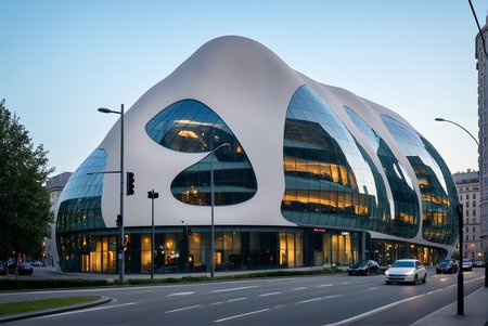 <lora:YourBlobitecture_XL:1> , ((blobitecture)), ((masterpiece)), ((best quality)), scenery, outdoors, sky, building, day, tree, city, real world location, road, motor vehicle, lamppost, window, reflection, curvy, curtain wall, glass,, photography, capturing moments, storytelling, creative composition