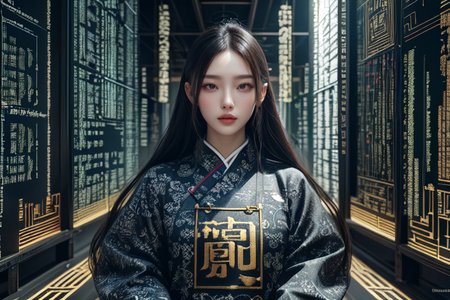 highly insanely detailed, masterpiece, top quality, best quality, highres, 4k, 8k, RAW photo, (very aesthetic, beautiful and aesthetic),  
(code_style,codestyle),traditional chinese text,japanese text,english text,(sympattern,geometric pattern), 
<lora:CodeStyle (half generic class)_564920:0.5>, 
(1girl:1.3), 1other, 
Industrial age city,âââ