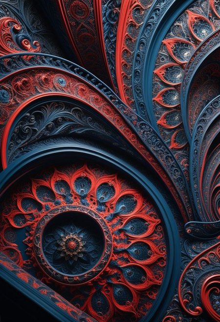 photo of a paisley pattern, boteh, paisley, navy blue, madder red, almond, entwined paislies, official art, aesthetic, dynamic angle, hyper detailed, order and chaos, dark colors, (extremely detailed, intricate details, masterpiece, best quality, 8k wallpaper:1.4), dramatic lighting, (dark blue and madder red palette:1.2), twisting paisley