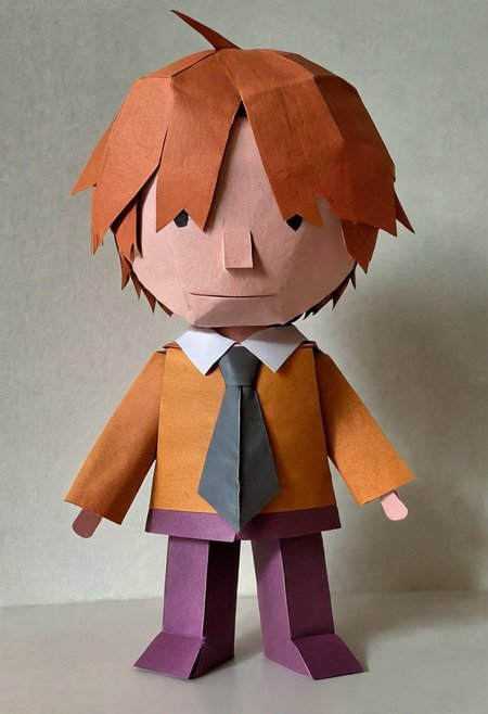 made out of ral-ppr, papercraft, paper, ron weasley , <lora:ral-ppr-sdxl:0.7>, positive emotional, professional fine composition, beautiful composition, dramatic, fertile, confident, extremely stylish, cinematic, beautiful