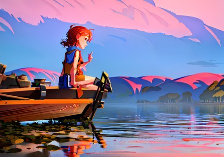 1girl, fishing, lake, (big fish:1.2), reflection, boat,
 
,(detailed landscape:1.2)(detailed background, big mountains, sunset:1.4),(dynamic_angle:1.2), (dynamic_pose:1.2), amazing sky, 

(masterpiece:1.2), (best quality, highest quality), (ultra detailed), (8k, 4k, intricate),(highly detailed:1.2),(detailed face:1.2),(gradients),(ambient light:1.3),(cinematic composition:1.3), 8k wallpaper,original, highres, illustration,


 <lora:gabrielgomez_style-000012:1>