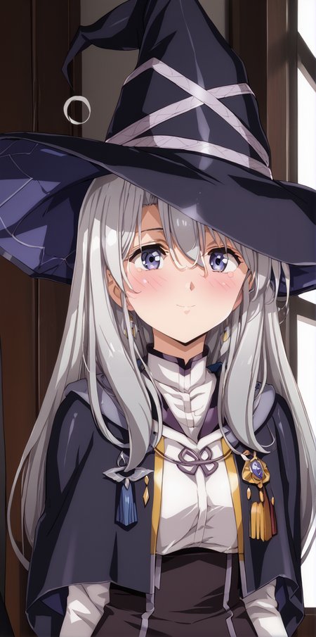 1girl, 1boy, masterpiece, highres, high quality,night, dark room,
score_9, score_8_up, score_7_up, score_6_up, source_anime,
(mature female), cowboy shot, 
BREAK
indoors, (blush:2), seductive smile, smile, 
covered nipples, 
BREAK,
BREAK,
Elaina, long hair, bangs, blue eyes, hair between eyes, purple eyes, grey hair, ahoge, witch hat,<lora:Urushihara Satoshi_XL_PONY_V2:0.9>,<lora:WanderingWitch:0.8>