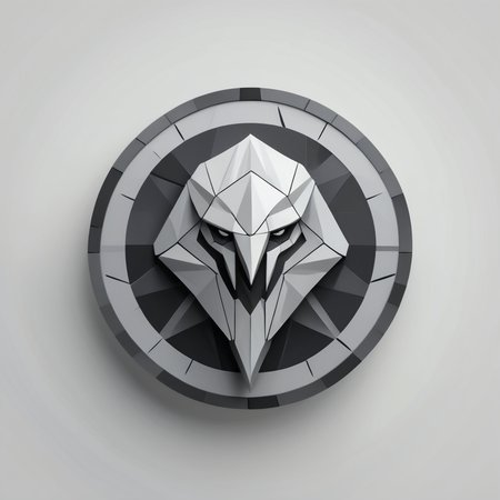 low poly, grey and black colors, circle, logotype of a guardian