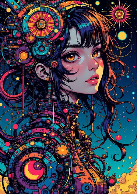 digital artwork in the style of cknc, nistyle,  official art, unity 8k wallpaper, ultra detailed, beautiful and aesthetic, masterpiece, best quality, (zentangle, mandala, tangle, entangle), (fractal art:1.3) , (young woman), extremely detailed, dynamic angle, the most beautiful form of chaos, elegant, a brutalist designed, vivid colours, romanticism, by james jean, roby dwi antono, ross tran, francis bacon, michal mraz, adrian ghenie, petra cortright, gerhard richter, takato yamamoto, ashley wood, atmospheric, ecstasy
<lora:ck-nc-pastel-cyberpunk:0.66> <lora:Elden_Ring_-_Yoshitaka_Amano:0.2> <lora:test2:0.66>  <lora:ck-MetalGearSolid:0.4>