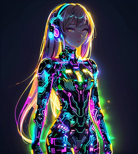 masterpiece,high resolution,8k,
 <lora:Circuit_patternXL:0.8>,
circuitpattern,
Anime-style character, glowing cyber suit, neon lights, intricate patterns, long hair, dark digital background