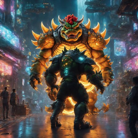 best quality, highly detailed,masterpiece,ultra-detailed,illustration, 
Create a futuristic and cyberpunk world that embodies the essence of the art of science fiction. <lora:Bowserxl:1>, Bowser is walking through a magic portal, detailed, realistic, 8k UHD, high quality, lifelike, precise, vibrant, absurdres,