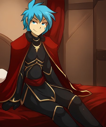 score_9, score_8_up, score_7_up,score_6_up,score_5_up, source_furry
BREAK
solo, male human, flat chest, (smug), keith-armor2-twokinds, armor, red cape, (indoors, sitting, on edge of bed), three quarter view
BREAK
<lora:Trace-Twokinds-SDXL-AnonTK-V1:0.8> , trace-twokinds, human, blue eyes, medium hair, <lora:Keith-Armor-2-Twokinds-SDXL-AnonTK-V1:0.7>