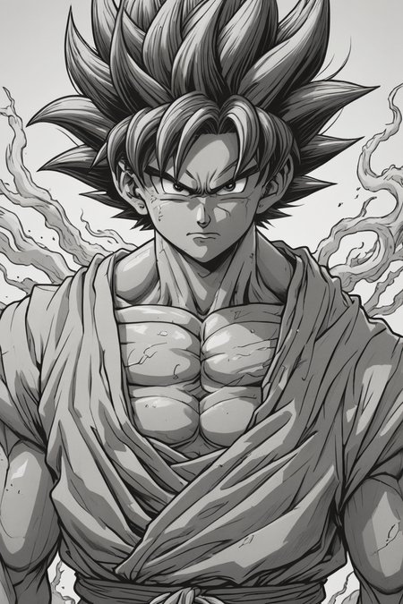 son Goku by Kentaro Miura,monochrome