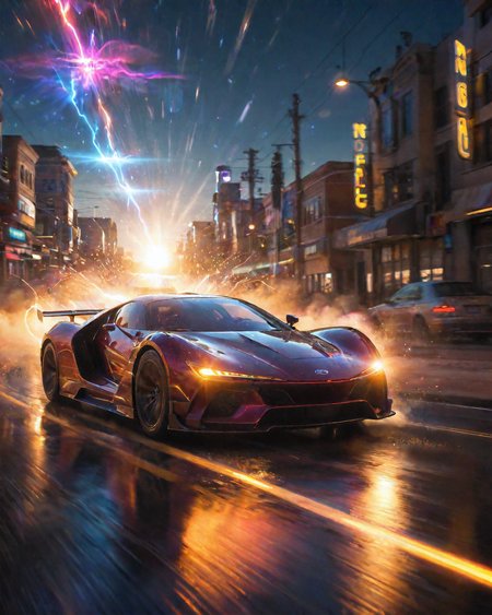 a sci-fi sportscar passing by,  light speed, flash, motion trail, a shining star(sun) in the background, motion blur, epic visual effects, interstellar, flow, detailed, scifi, star blast, dark vibrant colors, cosmic art, stars in background, cinematic scene, lens flare, god rays, glow, art of Doug Chiang and John Park <lora:glowneon_xl_v1:0.8> glowneon, glowing, sparks, lightning, ultra detailed  <lora:add-detail-xl:1>, dramatic lighting
