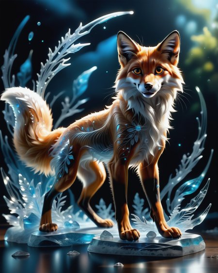 score_9, score_8_up, score_7_up, intricate details, rating_safe,
<lora:BioIceCrystalsPONY:1>, 1boy(made out of Jed-Blmicry, bioluminiscence, translucent,
fox,
full body, looking at the viewer, solo, smiling), detailed background, depth of field, subsurface scattering, 
<lora:ral-chrosc-clr:0.3>, ral-chrosc-clr,
<lora:xl_more_art-full_v1:0.3>,
<lora:add-detail-xl:0.3>