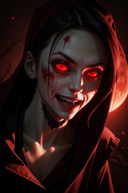 scary vampire nurse. blood moon. volumetric light. pointy teeth. bloody face. overalldetail-detail_++_-_overall_detail