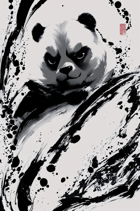 score_9,score_8_up,score_7_up,masterpiece,best quality,
panda,monochrome,solo,greyscale,white background,ink \(medium\),no humans,looking at viewer,
<lora:okazu_XL_PONY:1>,