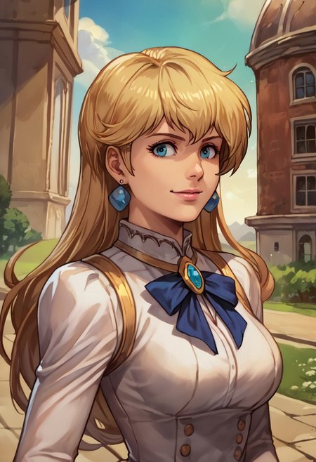 score_9, score_8_up, score_7_up, source_anime,
, (best quality) , (highly detailed) ,masterpiece ,absurdres ,detailed face ,beautiful face ,
<lora:pony_xl_Hildegard:0.8>, Hildegard, score_9, score_8_up, 1girl, mature female, kawaii, solo, long hair, earrings, dark-blonde hair, female adventurer outfit, hair ribbon, gloves, cleavage, black pants, dynamic pose, dynamic angle, light smile, happy, looking at  viewer, mountain landscape,
best quality, masterpiece, very aesthetic, portrait, upper body,
OverallDetail