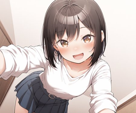 masterpiece, best quality, amazing quality, sfw, 1girl, solo, shirt, skirt, looking at viewer, smile, open mouth,   <lora:kusakashi style ILL-v2:1.2> kusakashi