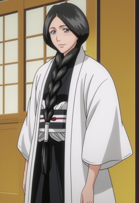 score_9, score_8_up, score_7_up, source_anime, BREAK 1girl, solo,mature female, cowboy shot, <lora:DX888Retsu:1>, unohana retsu, black hakama,  smile, anime screencap,  single braid,