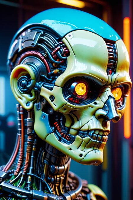 RAW photo of a <lora:madpunk:0.8> madpunk <lora:just_another_Cyborg_LoRa_SDXL:0.8> c1bo cyborg (Tilting head sideways, conveying curiosity) at a Underground cybernetic chop shop with stolen tech, super detail, ultra-realism, <lora:xl_more_art-full_v1:0.3>, <lora:blacklight_makeup_v2:0.7> blacklight makeup  ,  <lora:quality1:0.6>,  <lora:Colorful_Plastic_SDXL:0.6> ais-colorfulplastic