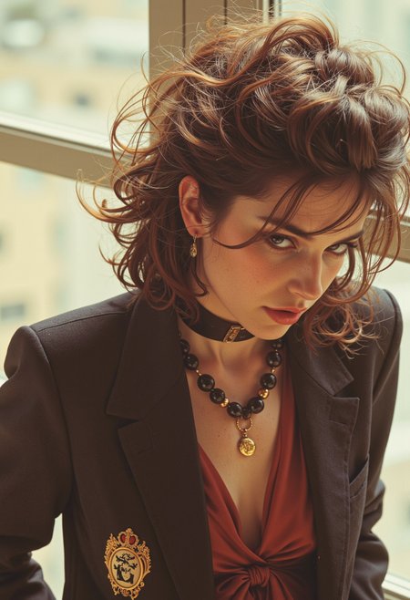 V1nt4g3, warm grainy filter. Messy French It Girl aesthetics, A fashion editorial of a whimsical Algerian vamp in a stylish 80s vintage photography, captured in the sophisticated style of Elle magazine. The image highlights sophisticated casual wear, characterized by a clean aesthetic, natural beauty, and soft lighting. The composition is chic and contemporary, set against a minimalist background with street style influences, ready-to-wear fashion, and a strong lifestyle focus within an urban setting. Photographed by the renowned Gary Winogrand, utilizing high contrast lighting and Agfa RSX II techniques, this image exudes high detail and creates a powerful visual impact, embodying the elegance and modernity of Elle's signature style., combining effortless chic with modern and casual elements. The look is characterized by beautiful messy hair and an artistic vibe, capturing a sense of nonchalant elegance. <lora:Vintage_Erotism-000014:0.8>