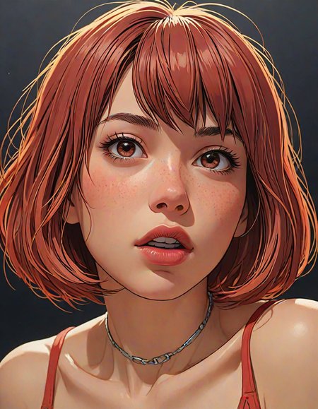 anime visual key, 1girl, close up, sensual, bob cut, red, comic style by Jim Lee, clean, high quality, 8k